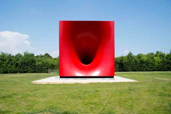 Anisha Kapoor Red box artwork in a green space