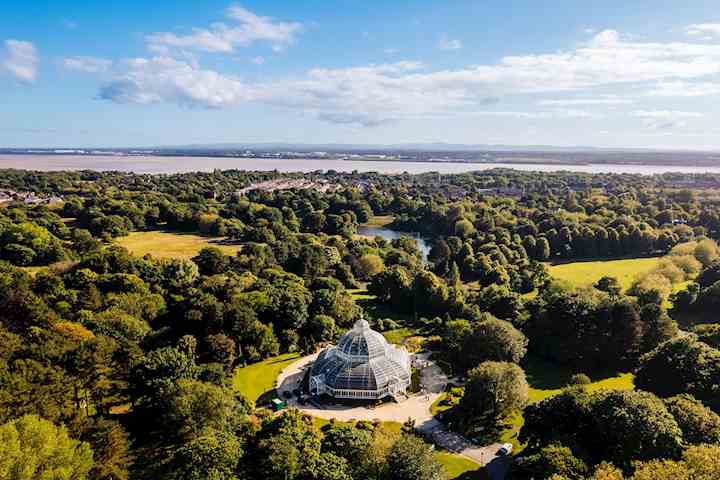 Drone shot of Sefton Park Palm House