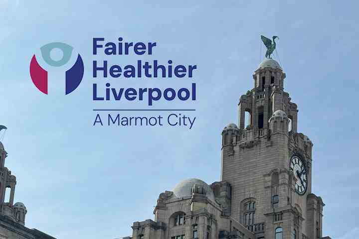 Liver building with the Fairer, Healthier Liverpool logo overlayed