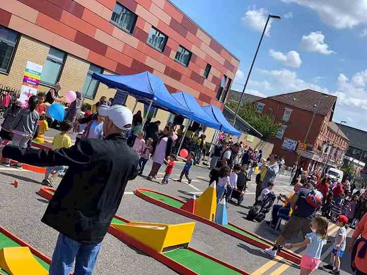 People (Smithdown Community) having a street party outside Picton Children's Centre