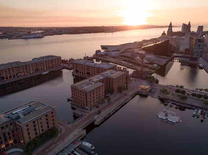 Aerial shot of part of Liverpool Waterfront - photo credit Stratus Imagery