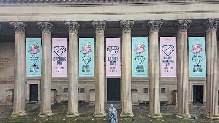 Advertising banners on the exterior of St George's Hall